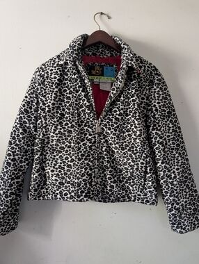 Mudd Black & White Leopard Print Jacket with Red Lining and Colorful Label